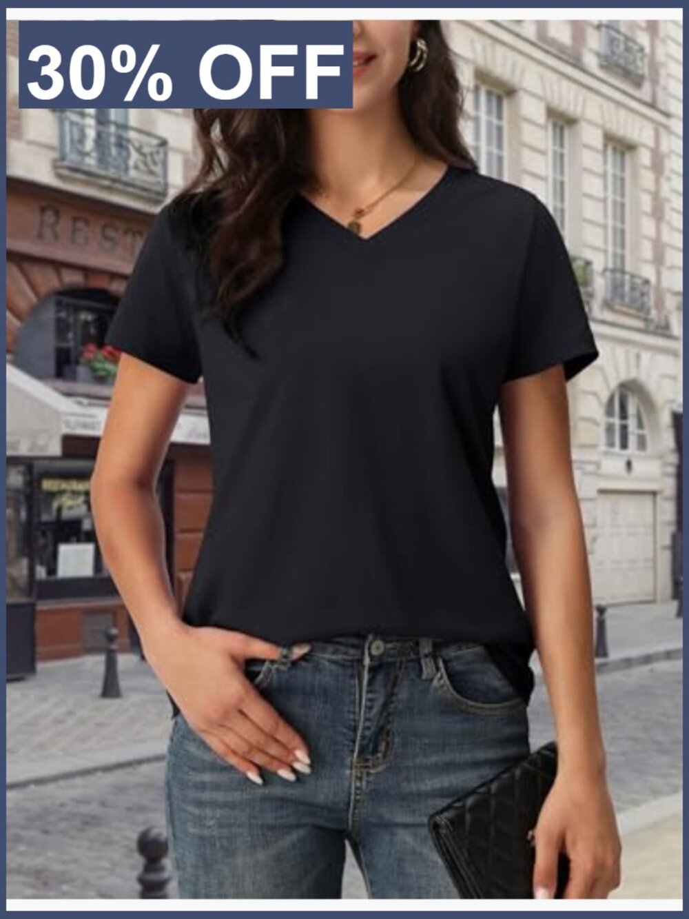 Women's Classic-Fit V-Neck Short Sleeve Cotton Tee - Picture 2 of 7